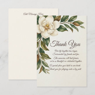 Elegant Ivory Magnolia Wedding Thank You Card