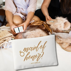 Elegant Ivory Maid of Honour Gift Personalised Accessory Pouch