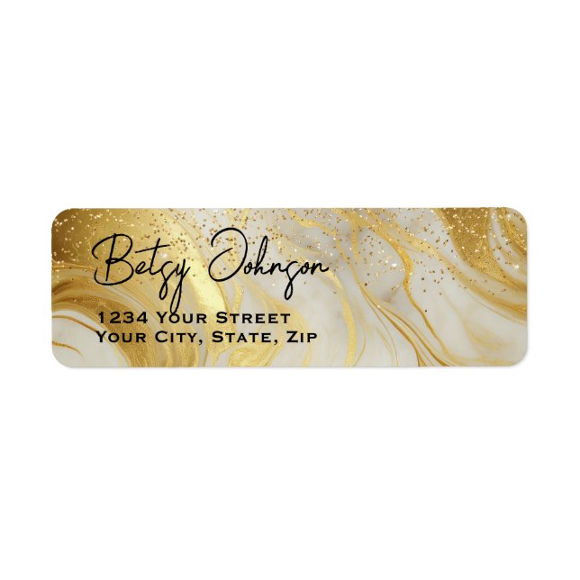 Elegant Ivory Marble & Gold Glitter Return Address (Front)