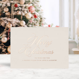 Elegant Ivory Merry Christmas Rose Gold Script Foil Holiday Card