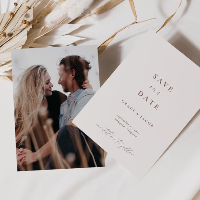 Elegant Ivory Minimalist Script Photo Save The Date (Creator Uploaded)