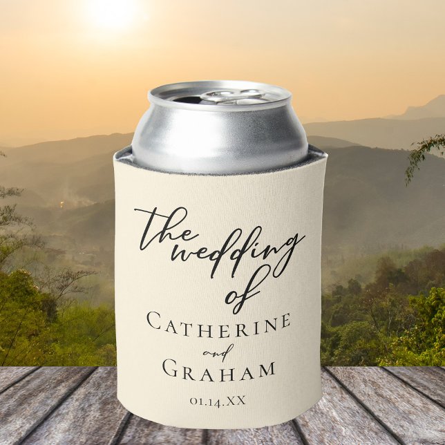 Elegant Ivory Minimalist Typography Wedding Can Cooler (Creator Uploaded)