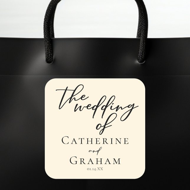 Elegant Ivory Minimalist Typography Wedding Square Sticker (Creator Uploaded)