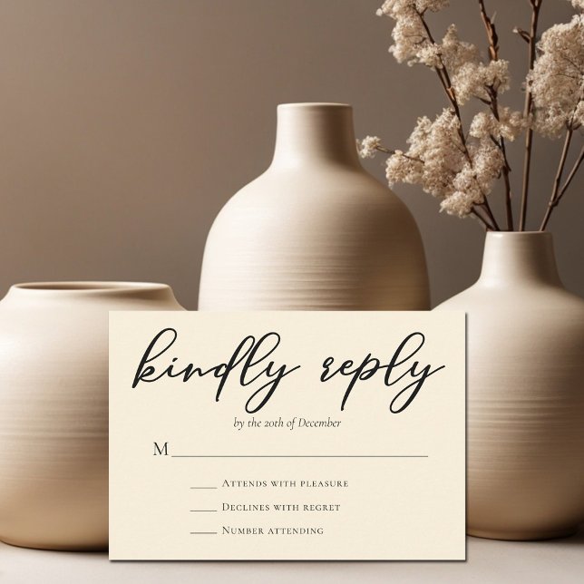 Elegant Ivory Minimalist Wedding Kindly Reply RSVP Card (Creator Uploaded)