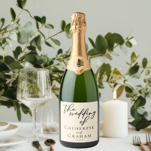 Elegant Ivory Minimalist Wedding Personalised Sparkling Wine Label