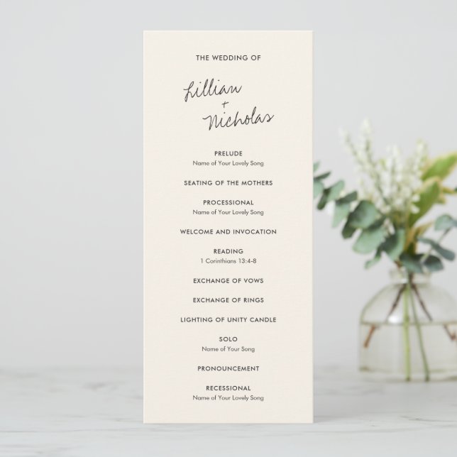 Elegant Ivory Modern Wedding Programme (Standing Front)