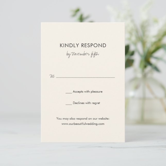 Elegant Ivory Modern Wedding RSVP Card (Standing Front)