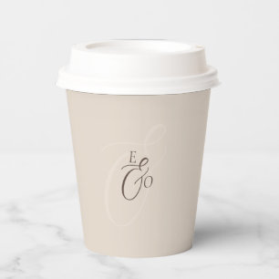 Elegant Ivory Monogram Muted brown Wedding Paper Cups