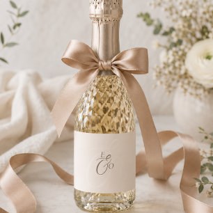 Elegant Ivory Monogram Muted brown Wedding Sparkling Wine Label