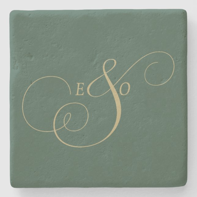 Elegant Ivory Monogram Muted brown Wedding Stone Coaster (Front)