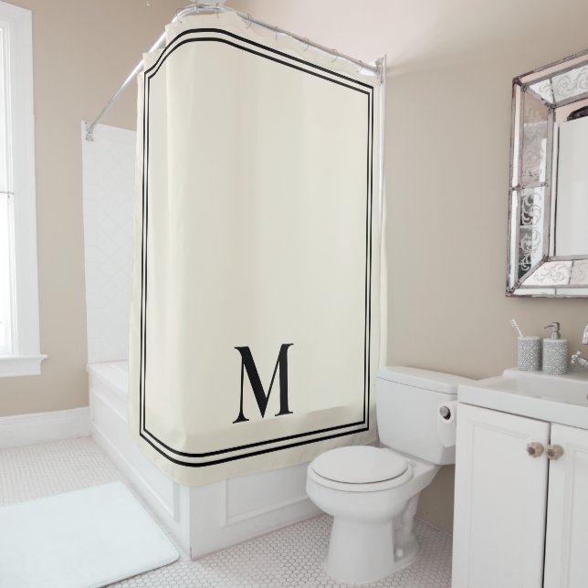 Elegant Ivory Monogram Shower Curtain (In Situ)