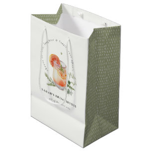 Elegant Ivory Orange Green Cocktail Bridal Shower  Medium Gift Bag