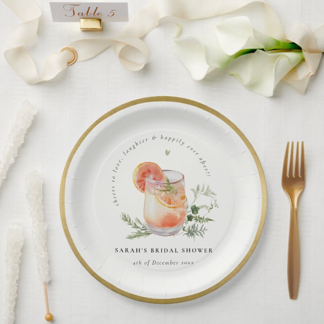 Elegant Ivory Orange Green Cocktail Bridal Shower  Paper Plate (Wedding)