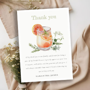 Elegant Ivory Orange Green Cocktail Bridal Shower Thank You Card