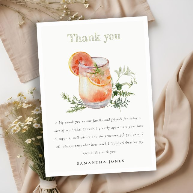 Elegant Ivory Orange Green Cocktail Bridal Shower  Thank You Card (Creator Uploaded)