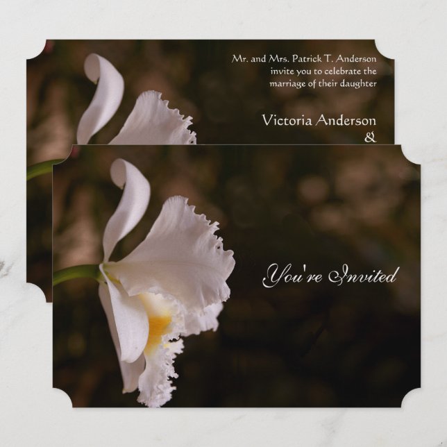 Elegant Ivory Orchid Earth Tone Wedding Invitation (Front/Back)