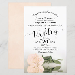 Elegant Ivory Peach Rose BUDGET Wedding Invitation