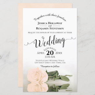 Elegant Ivory Peach Rose BUDGET Wedding Invitation
