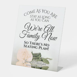 Elegant Ivory Peach Rose Open Seating Wedding Pedestal Sign