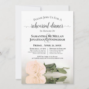 Elegant Ivory Peach Rose Wedding Rehearsal Invitation