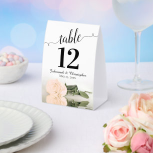 Elegant Ivory Peach Rose Wedding Table Number