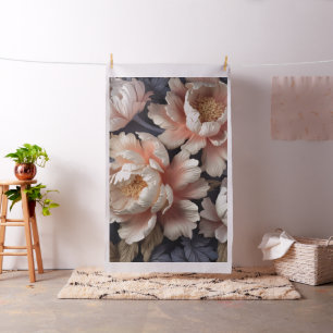 Elegant Ivory Peonies on Midnight Blue Fabric