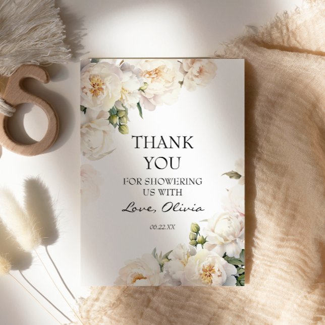 Elegant Ivory Peony Garden Thank You Card (Creator Uploaded)