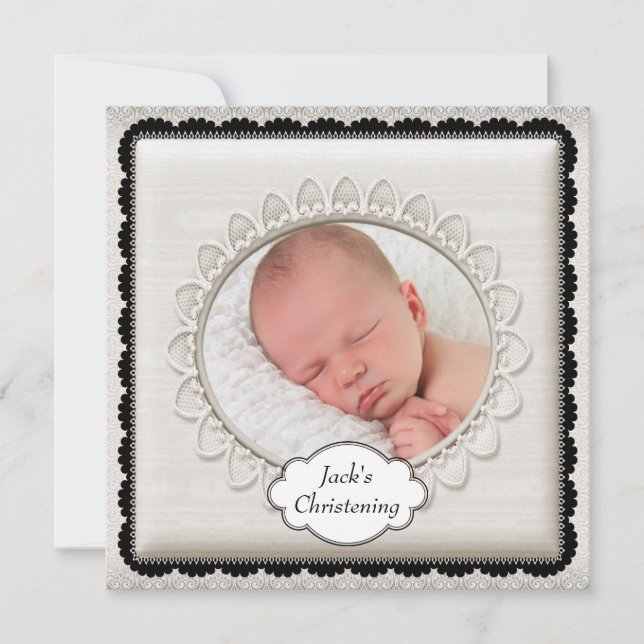 Elegant Ivory Photo Christening Invitation (Front)
