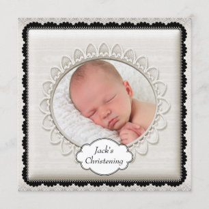 Elegant Ivory Photo Christening Invitation