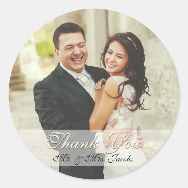 Elegant Ivory Photo Wedding Thank You Stickers (Front)
