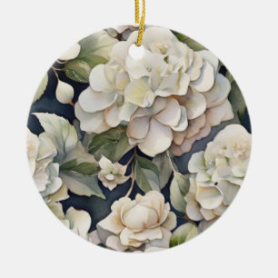 Elegant ivory pink green navy watercolor floral ceramic tree decoration