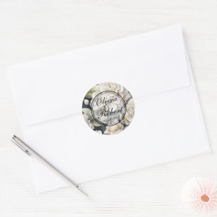 Elegant ivory pink green navy watercolor floral classic round sticker