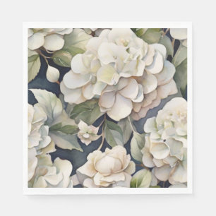 Elegant ivory pink green navy watercolor floral napkin
