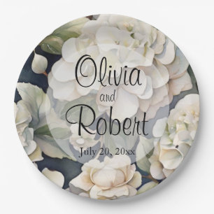 Elegant ivory pink green navy watercolor floral paper plate