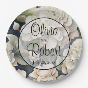 Elegant ivory pink green navy watercolor floral paper plate