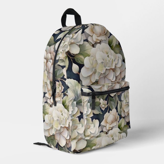 Elegant ivory pink green navy watercolor floral printed backpack (Back Corner Left)