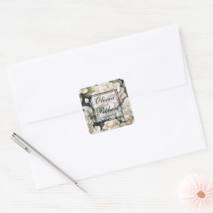 Elegant ivory pink green navy watercolor floral square sticker
