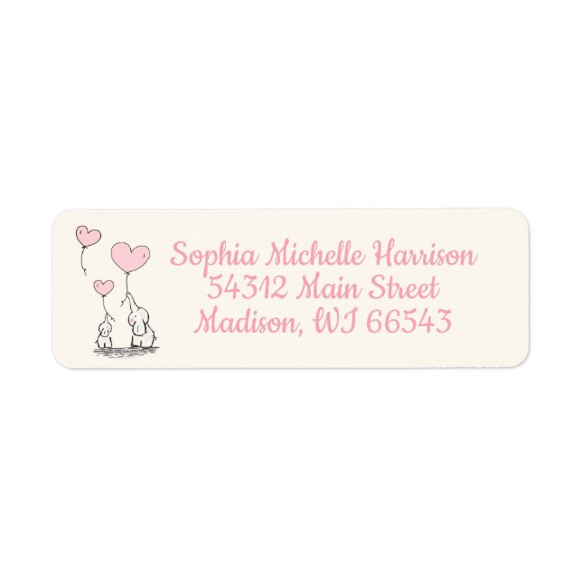Elegant Ivory & Pink Heart Balloons and Elephants (Front)