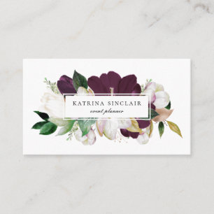Elegant Ivory Plum Purple Floral Business Card