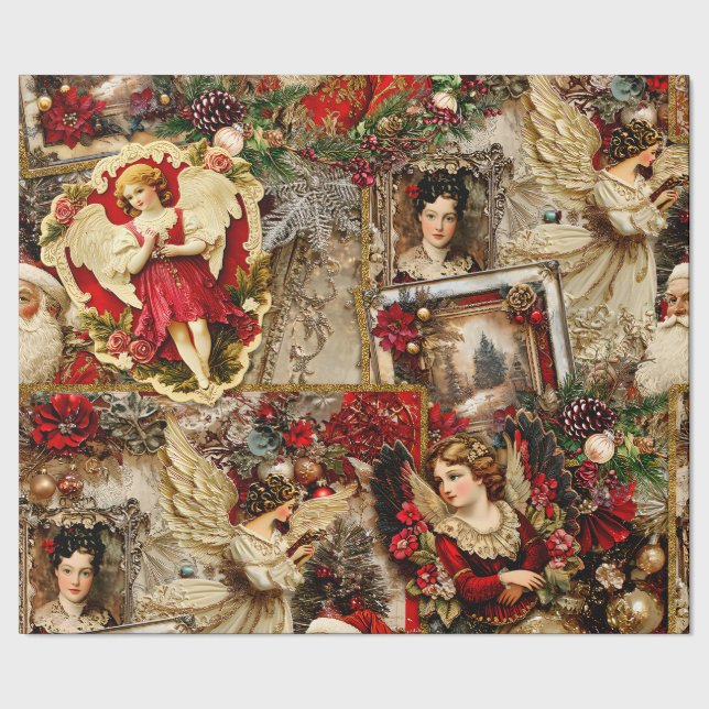 Elegant Ivory & Red Victorian Xmas Large Scale  Wrapping Paper (Seam)