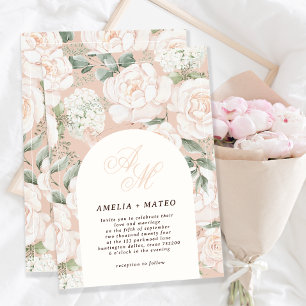 Elegant Ivory Rose Floral Arch Wedding Monogram Invitation