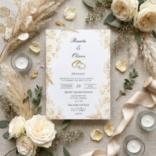 Elegant Ivory Rose Spanish Wedding natural beige Invitation