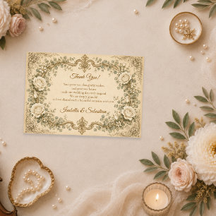 Elegant Ivory Rose Wedding Thank You Card