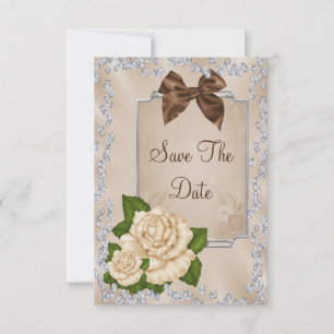 Elegant Ivory Roses & Bows 70th Save The Date