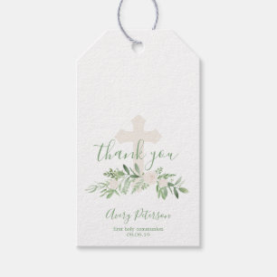 Elegant Ivory Roses Cross First Holy Communion Gift Tags