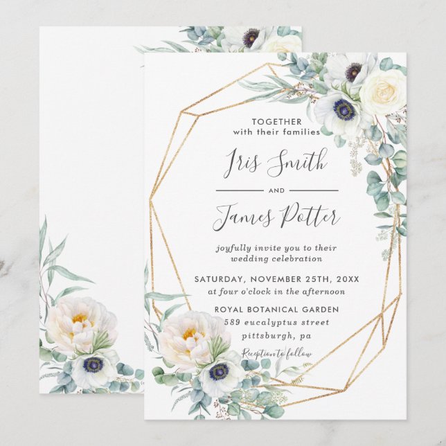 Elegant Ivory Roses Floral Eucalyptus Wedding  Invitation (Front/Back)