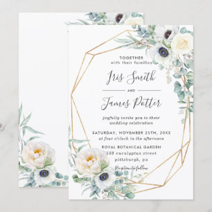 Elegant Ivory Roses Floral Eucalyptus Wedding  Invitation