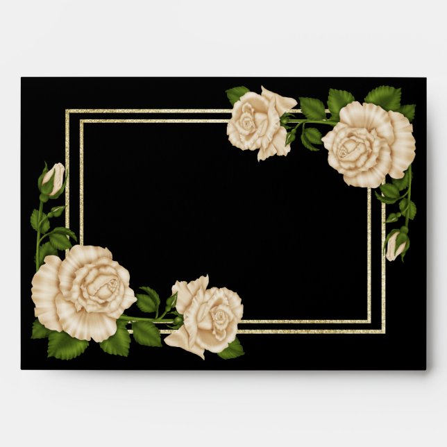Elegant Ivory Roses & Gold Glitter Envelope (Front)