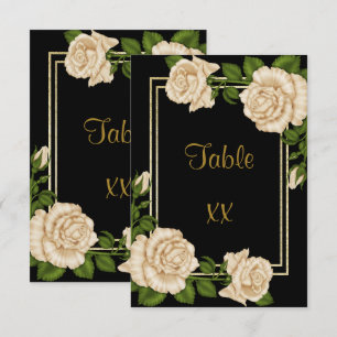 Elegant Ivory Roses & Gold Glitter Table Number