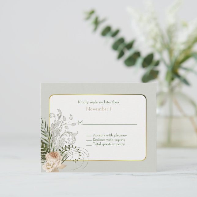 Elegant Ivory Roses Wedding RSVP Invitation (Standing Front)